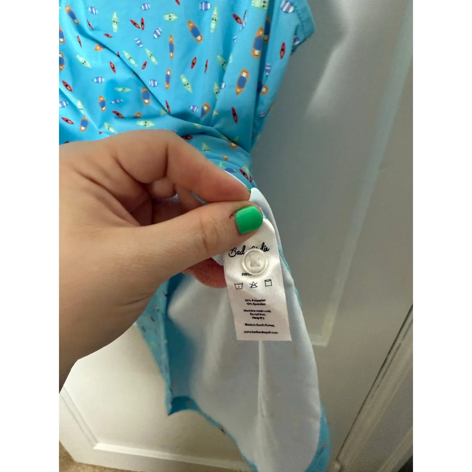 Bad Birdie Sleeveless Performance Bright Blue Canoe Boat Print Polo Women's XL - Image 5