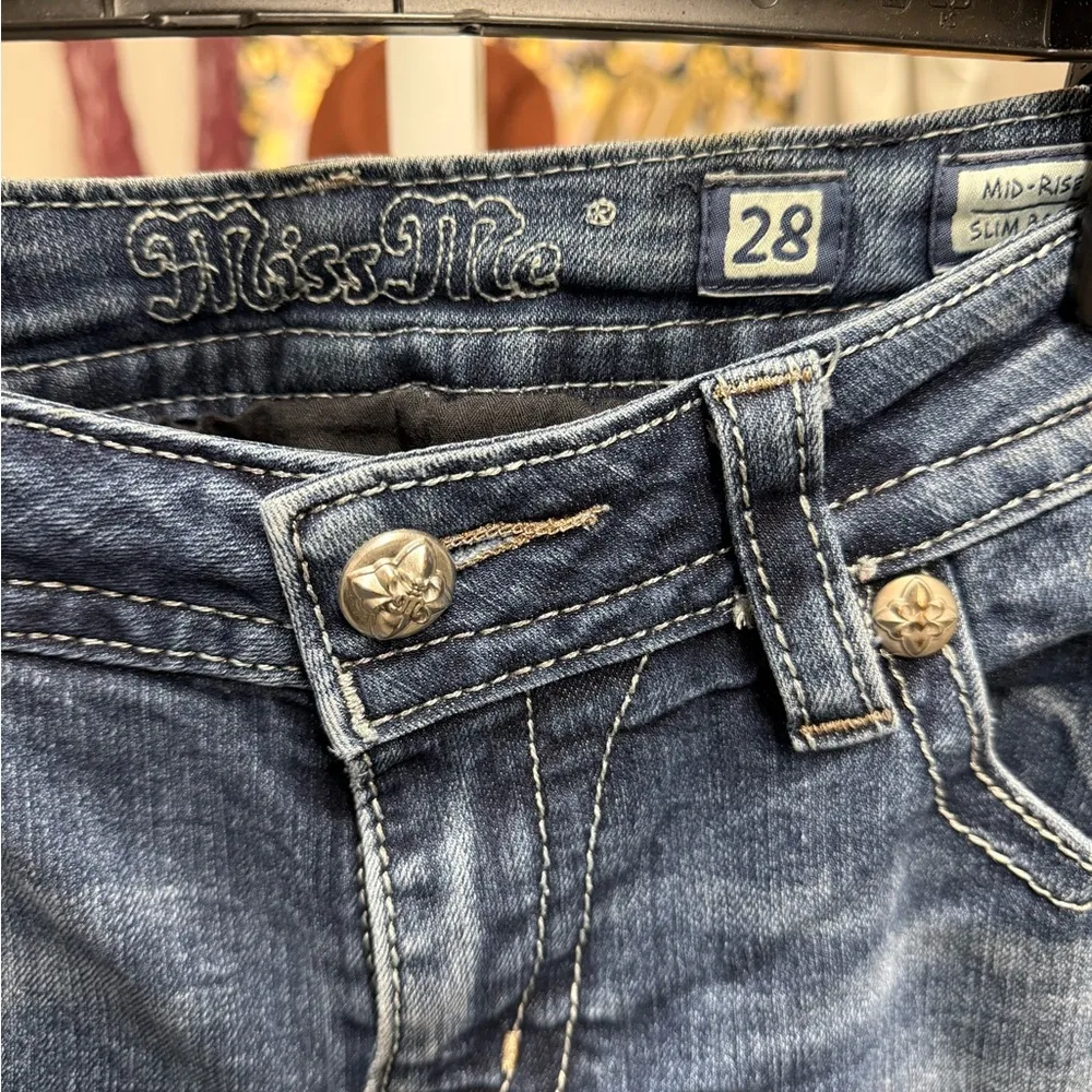 Miss Me Mid Rise Slim Bootcut Bling Embellished Stone and Studded Pockets Y2K - Image 2