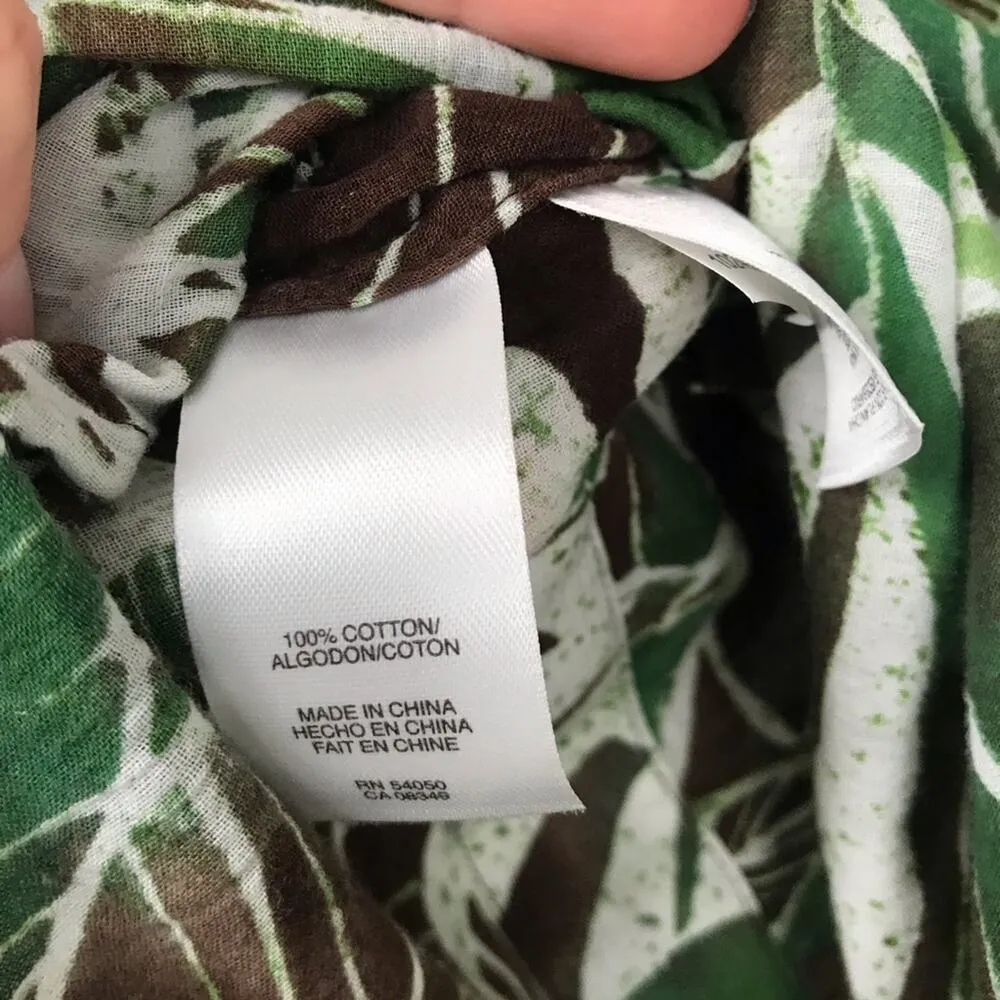 Vintage Jones New York Safari Tropical Plant Leaf Button Front Shirt Green - Image 9