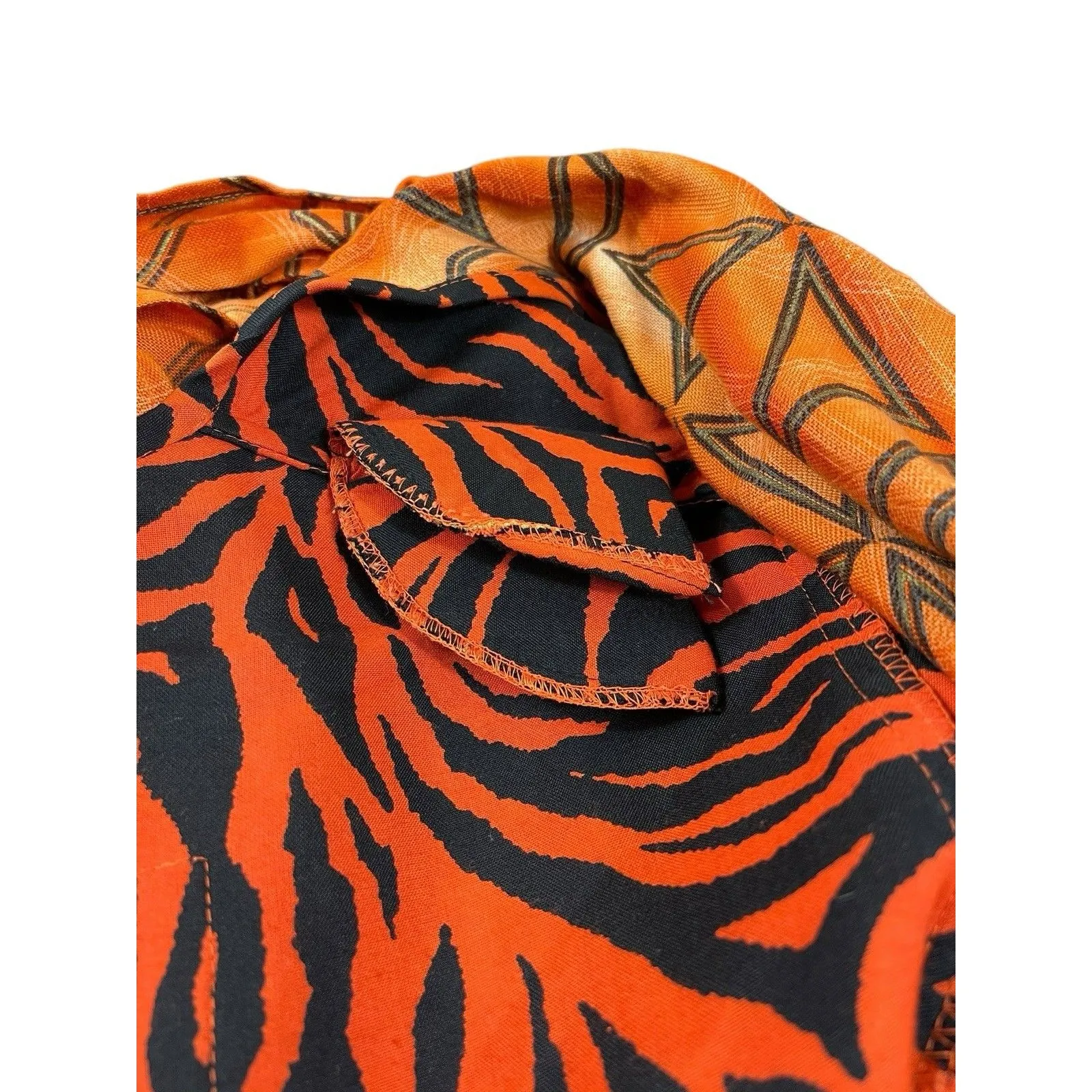 VTG Molato Tribal African Print Orange Duster Long Open Front Short Sleeve XL - Image 8