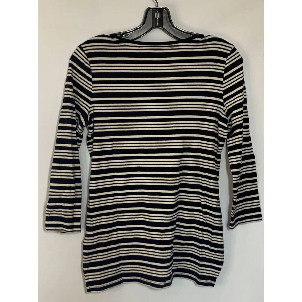 Talbots  Stretch Weekend Tee V Neck Navy Cream Stripe Size Small - Image 5
