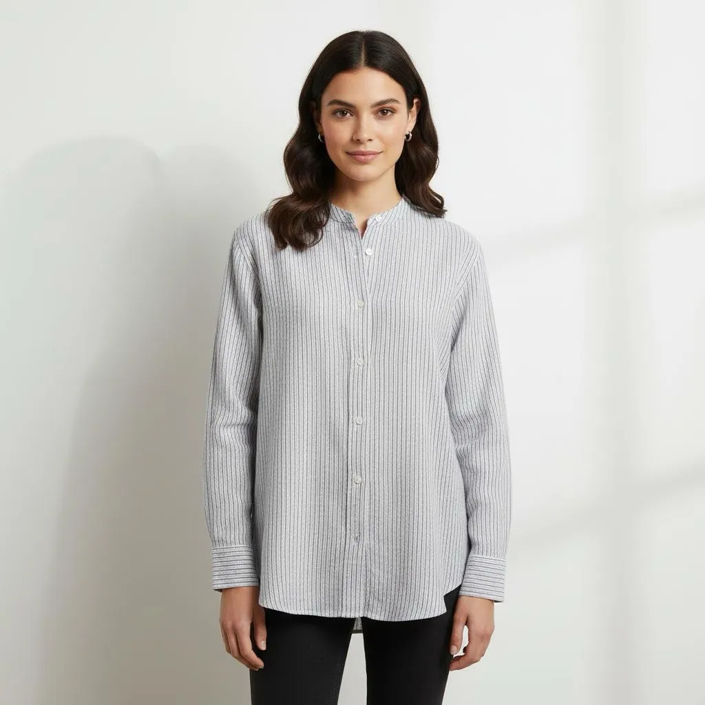 Joe Fresh Band Collar Striped Shirt Medium M Linen Blend from Nordstrom Rack - Image 2