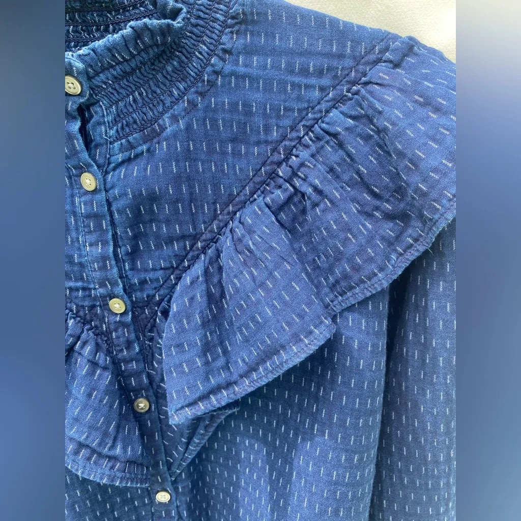 LOFT Dobby Blue Ruffled Cuffed Sleeve Blouse Size L - Image 15