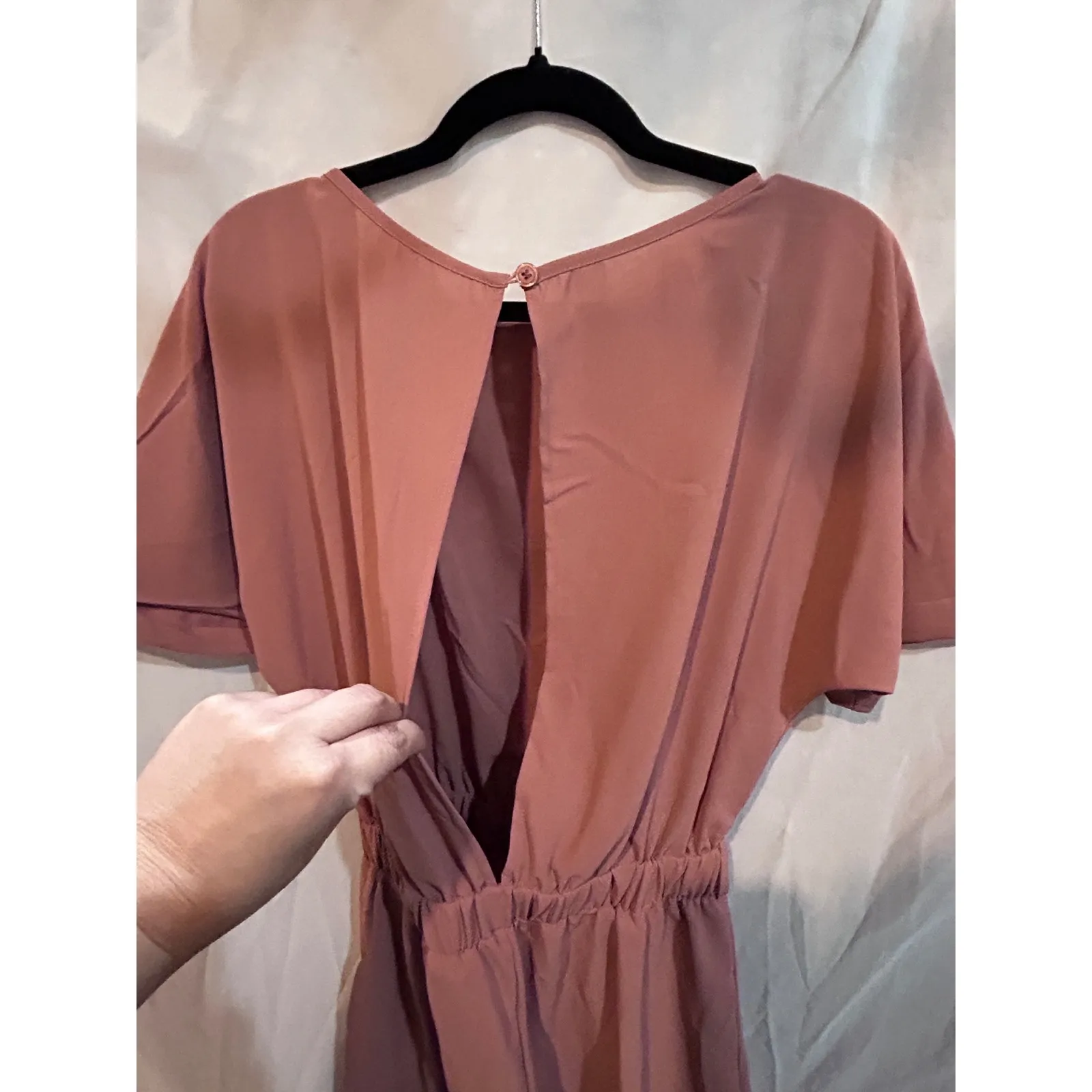 NWT Cupshe Rose Pink Elastic Waist Short Sleeve Open Back Romper - Image 6