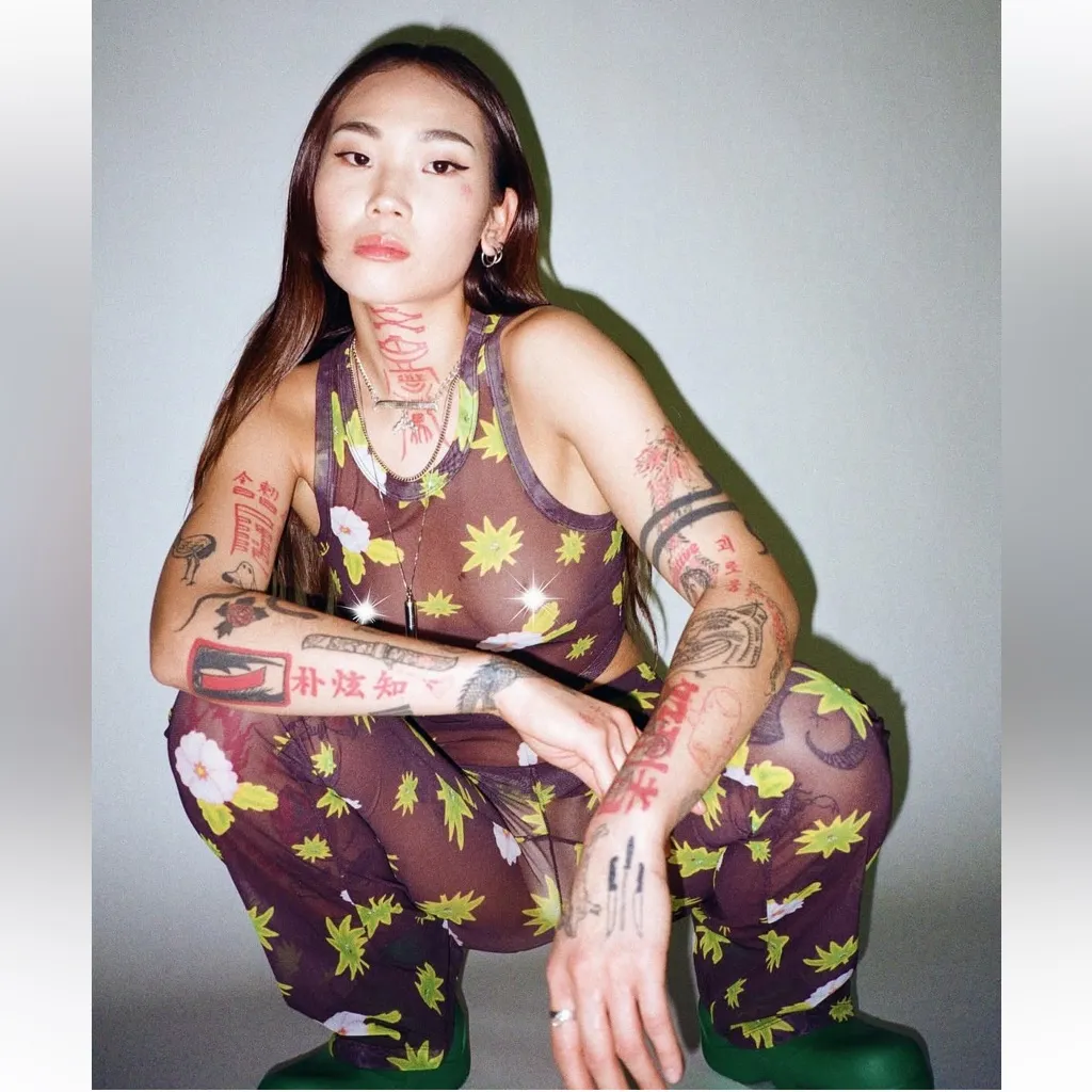 Sundae School Mary Jane Sheer Mesh Flare Pants Medium Brown - Image 3