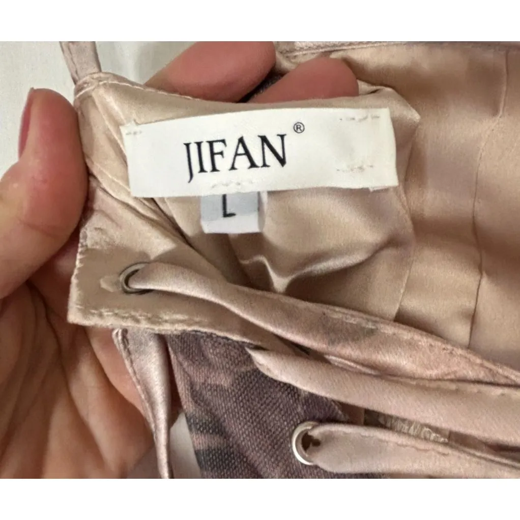 Bodycon Maxi Dress Womens L Cream Floral Mesh Lace Up Y2K Prom Wedding Party Size L - Image 13