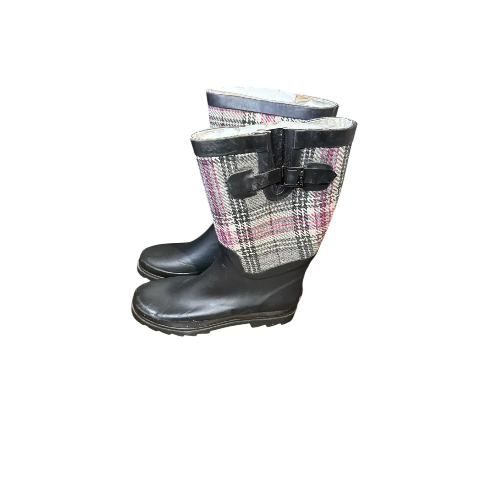 Chooka Women‎ Shoes Plaid Rain Mid Calf Rubber Boots Strawberry Charcoal 10 NWOT - Image 2