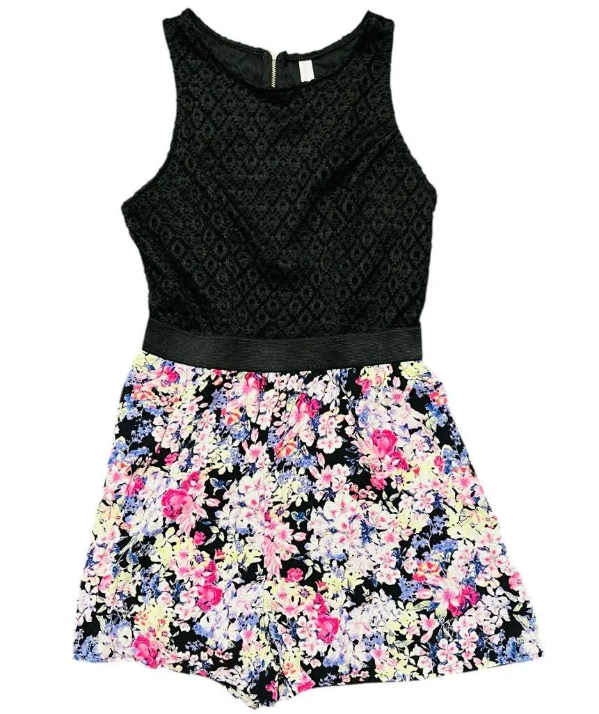 Xhilaration Black Crochet Floral Print Sleeveless Romper Girly Feminine MEDIUM - Image 8