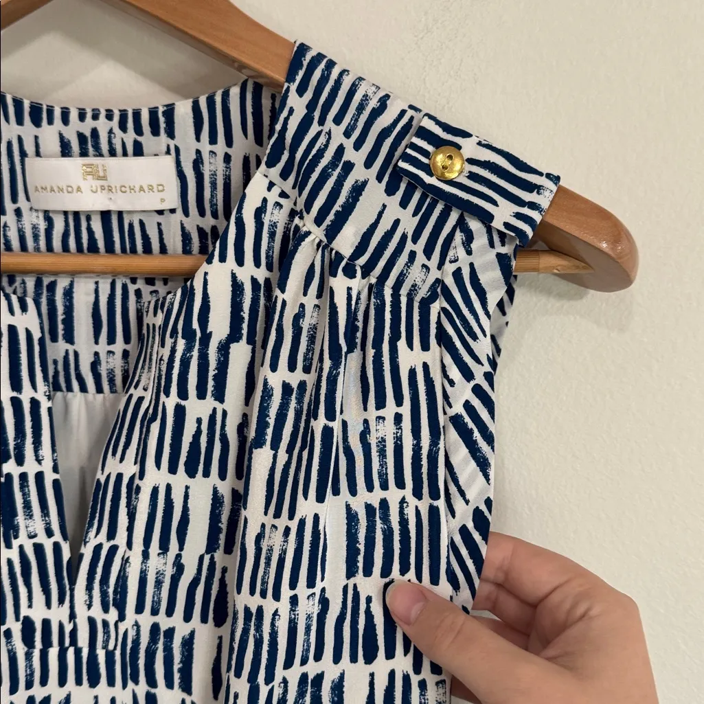 Amanda Uprichard Navy V-neck Geometrical Sleeveless Silk Mini Tunic Dress size S - Image 5