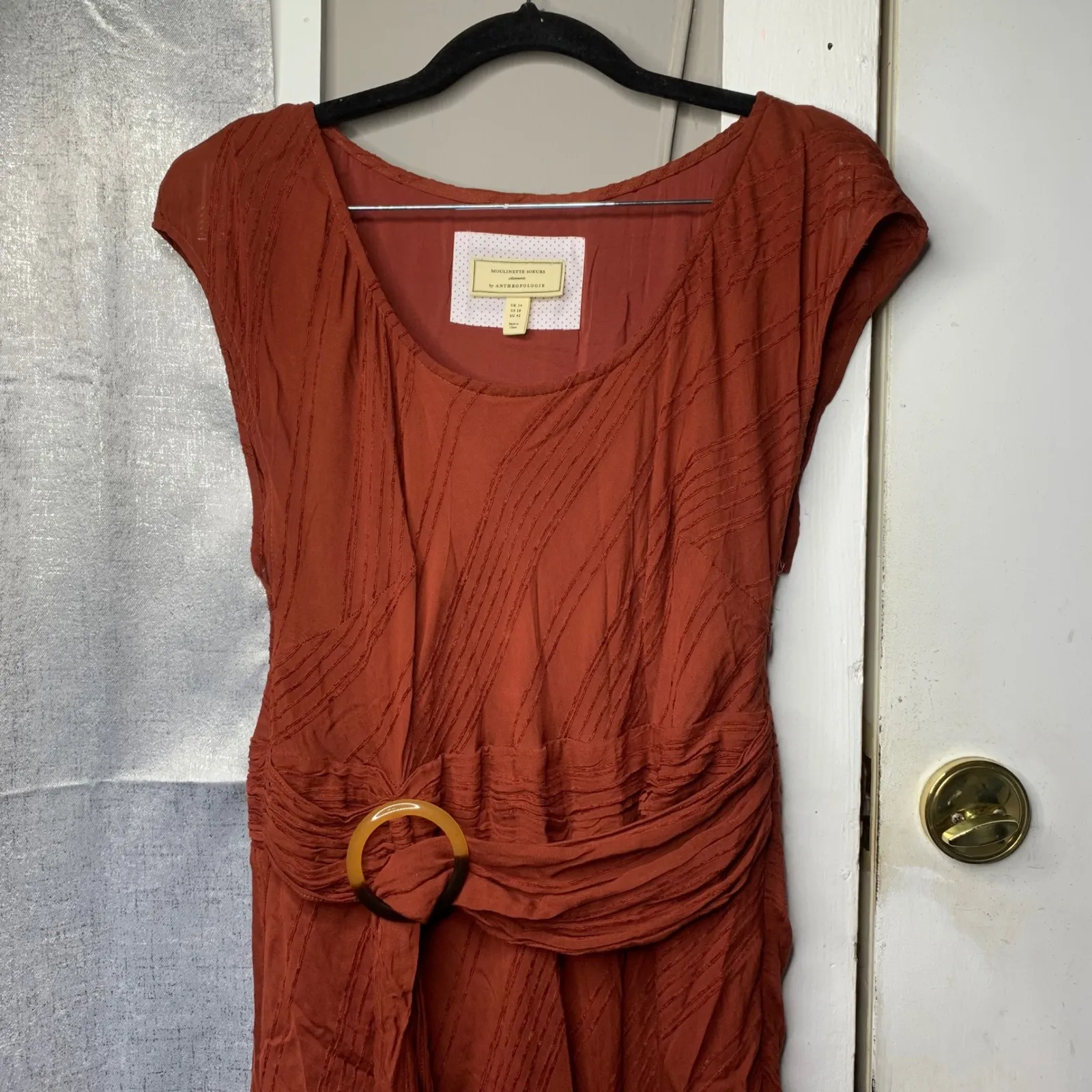 Anthropologie terra cotta fall midi dress size‎ 10 boho autumn wedding guest - Image 3