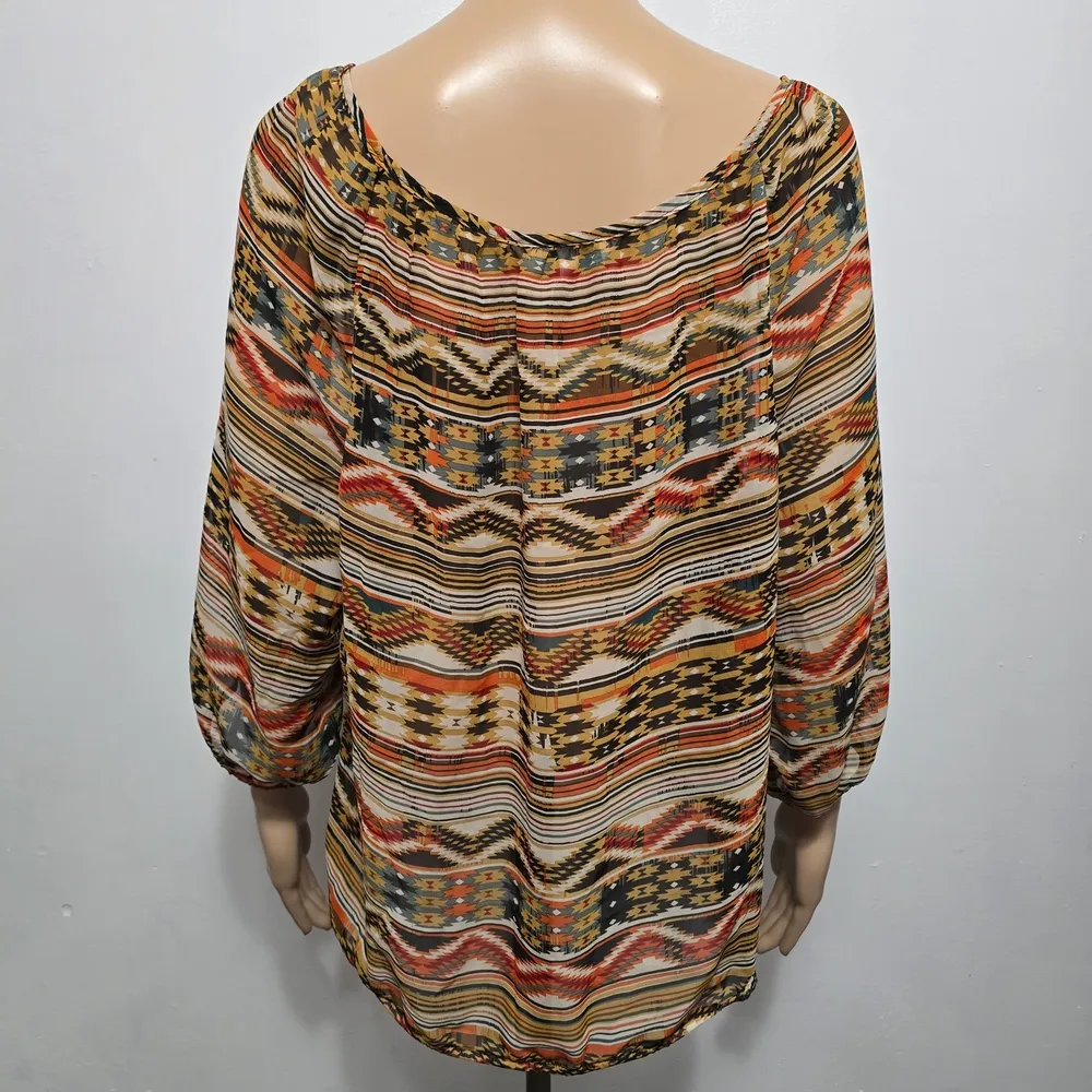 Speechless Boho Drawstring Blouse 1X – Multicolor Tribal Print Peasant Top - Image 5