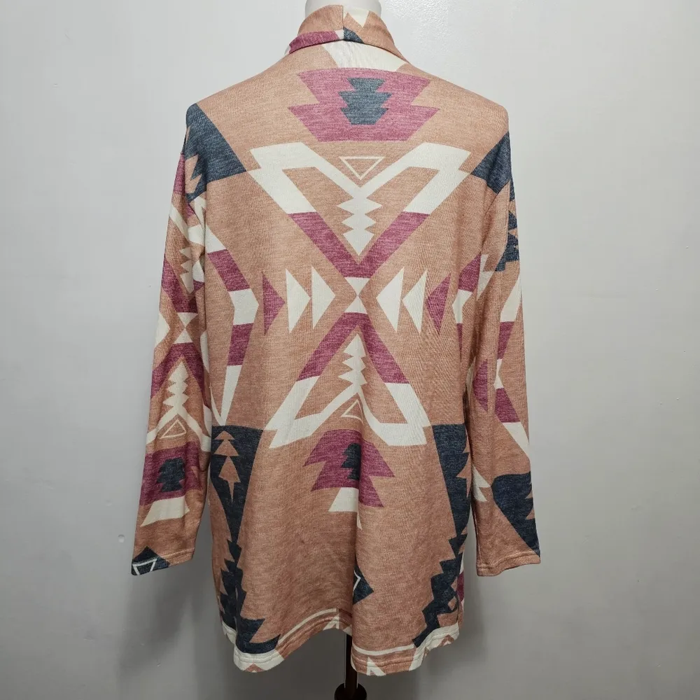 Khaki Aztec Ethnic Brushed Knit Open Front Cardigan Size Small Tan - Image 5