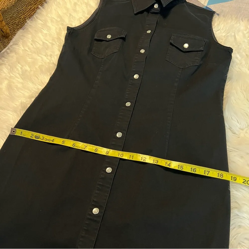 VTG 90’s New York & Company Black Denim Dress Woman’s Size 12 Pearl Snap Front - Image 10