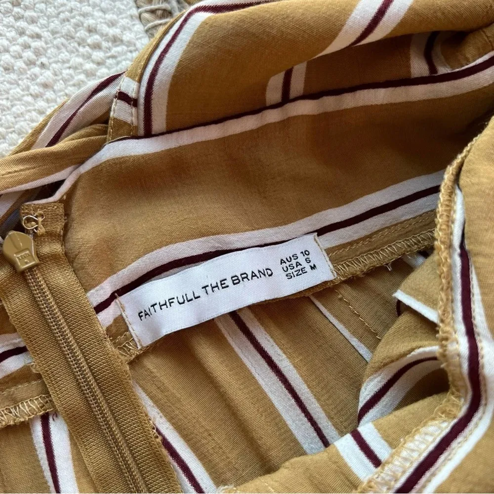 Faithful The Brand Mustard Yellow White Striped Wide Leg Jumpsuit Women’s Size 6 - Image 6