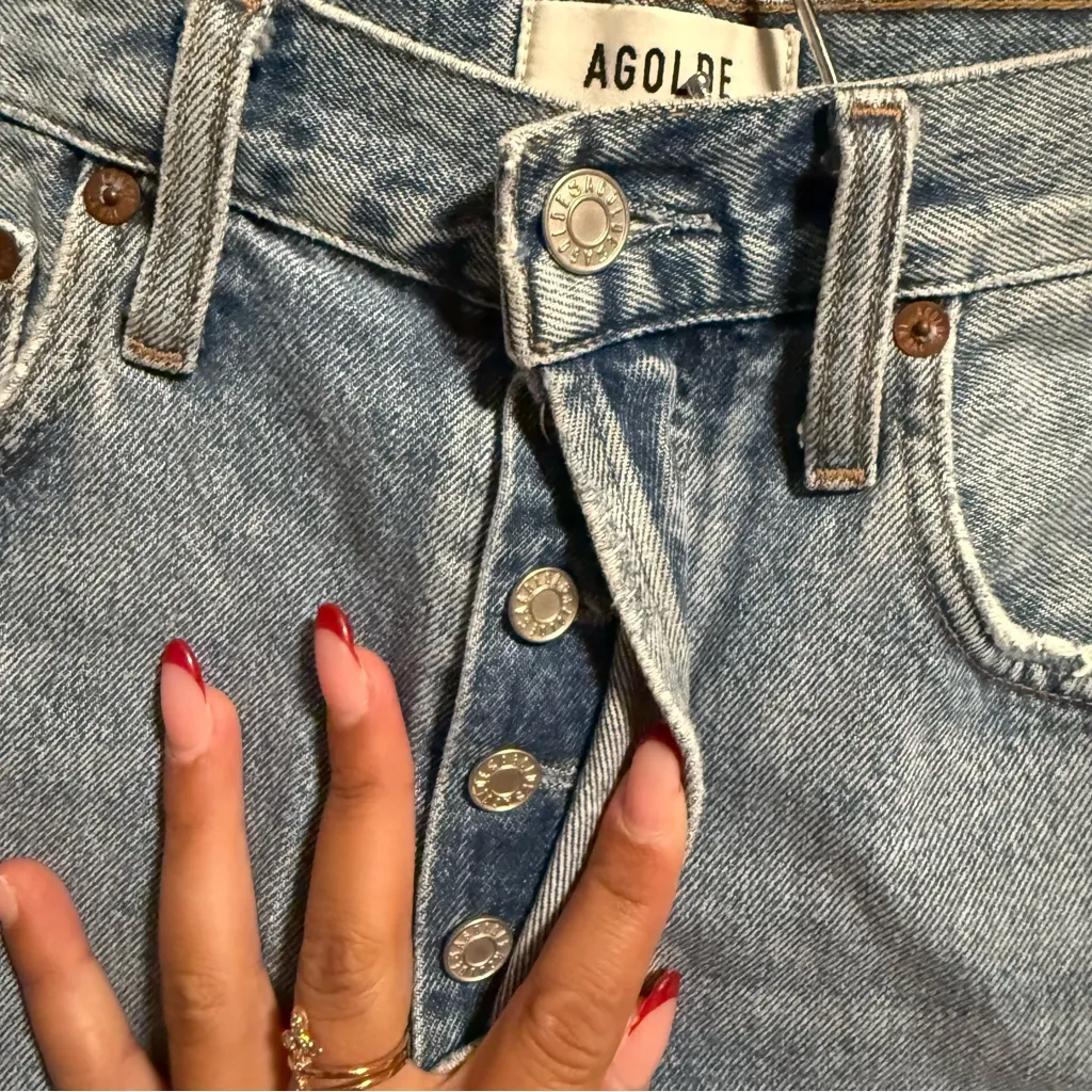 AGOLDE Riley High Rise Cutoff Denim Shorts Snapshot Raw Hem- Size 25 - Image 5