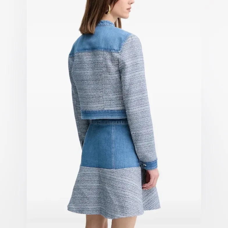 NWT $148 GUESS  Elsie Tweed and Denim Jacket Color: blue indigo tweed combo S - Image 4