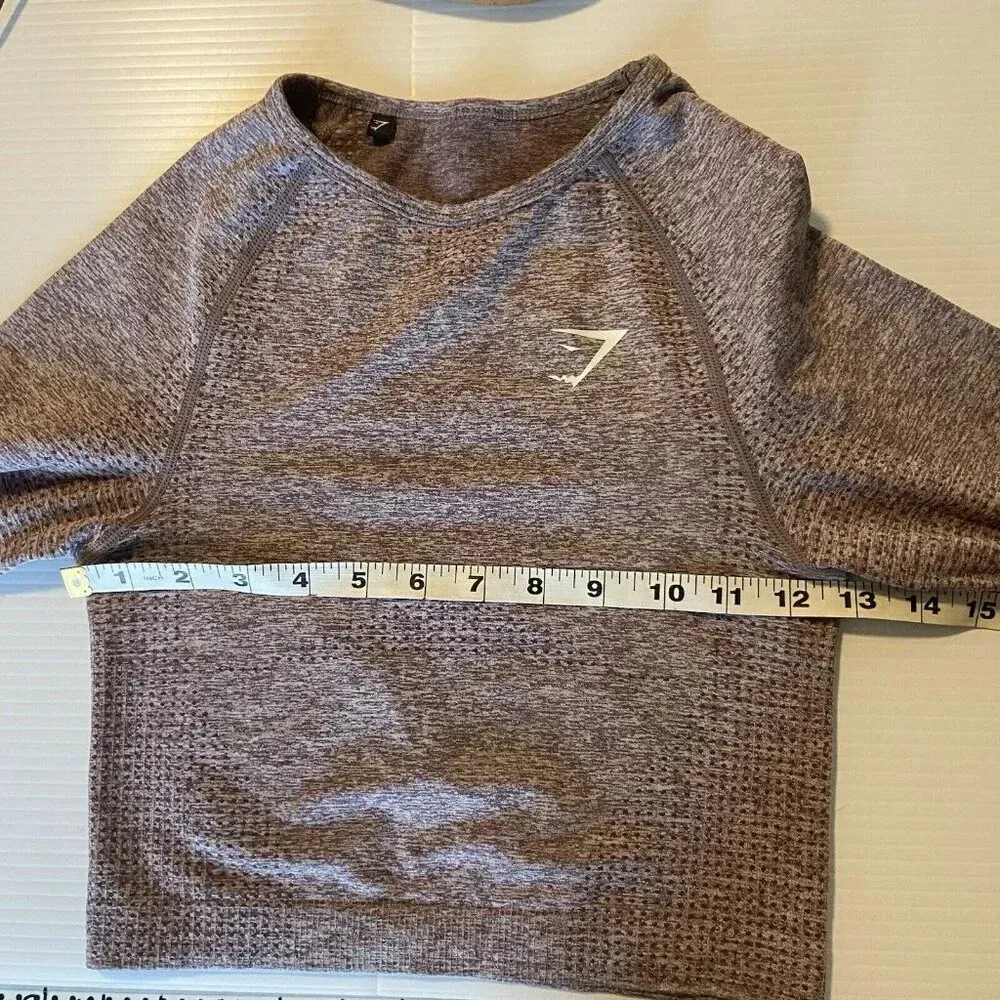 Women's‎ GymShark Vital Seamless Crop 2.0 Long Sleeve Shirt Size S/M Pink Marl - Image 9