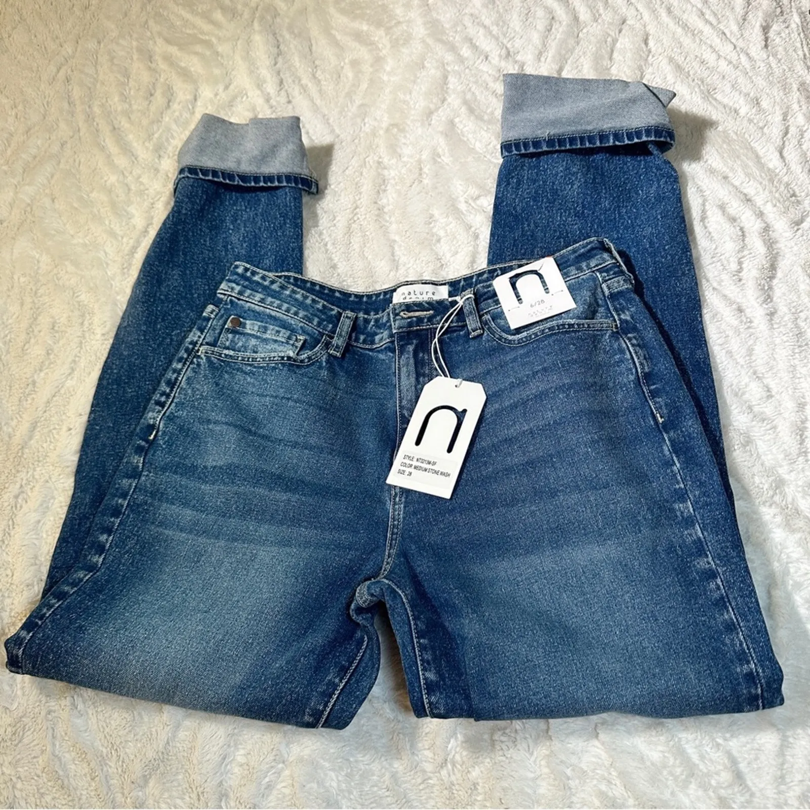 Nature Denim Size 6/ 28 Medium Stone Wash Denim High Rise Mom Jeans Casual - Image 13