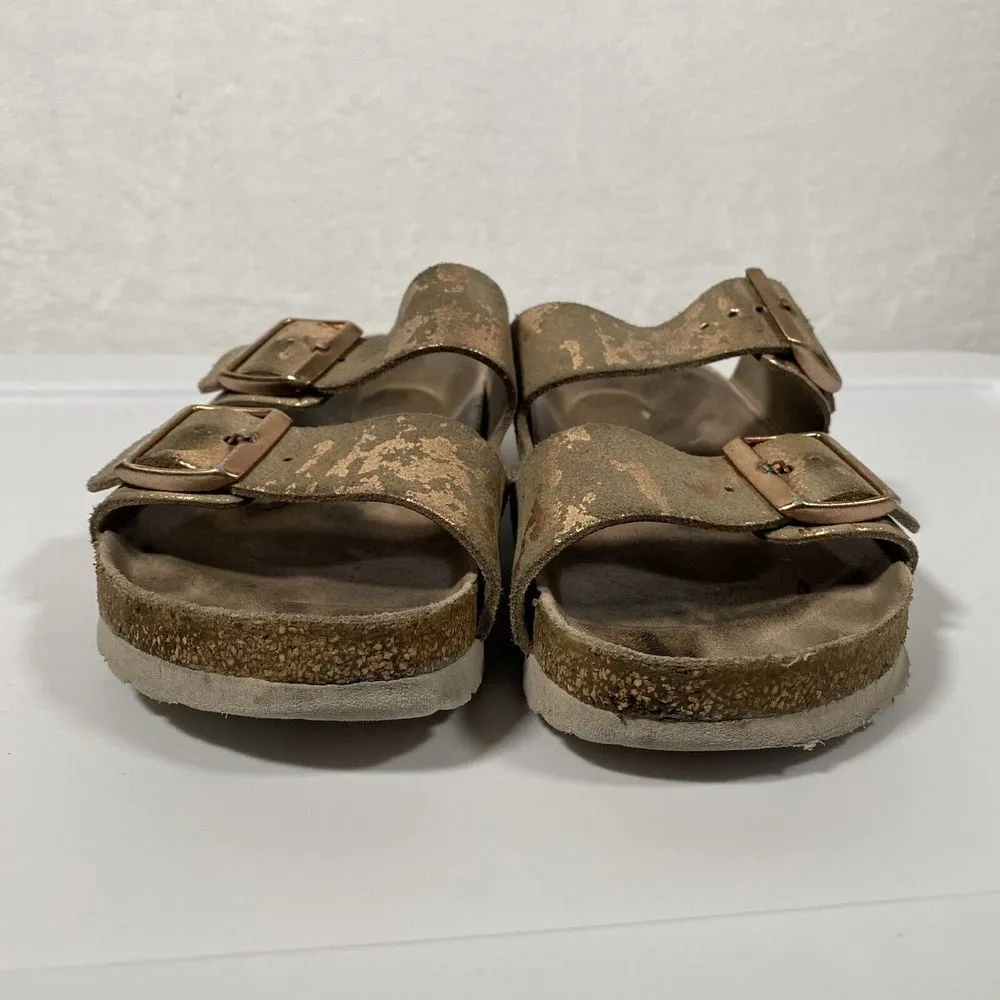 Birkenstock Arizona Suede Leather Sandals in Vintage Metallic Rose Copper Sz 38N - Image 3