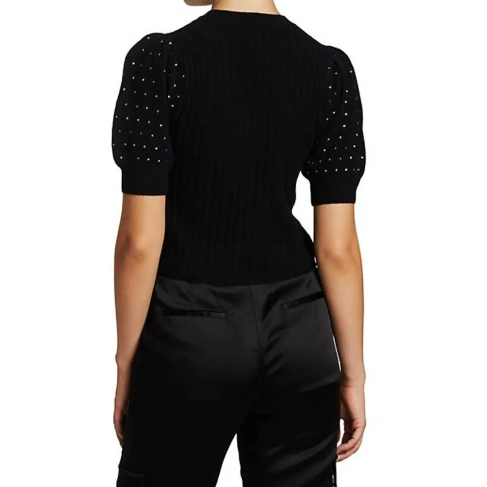 Jonathan Simkhai Daphne Wool Cashmere Knit Black Embellished Puff Sleeve Sweater Size XS - Image 40