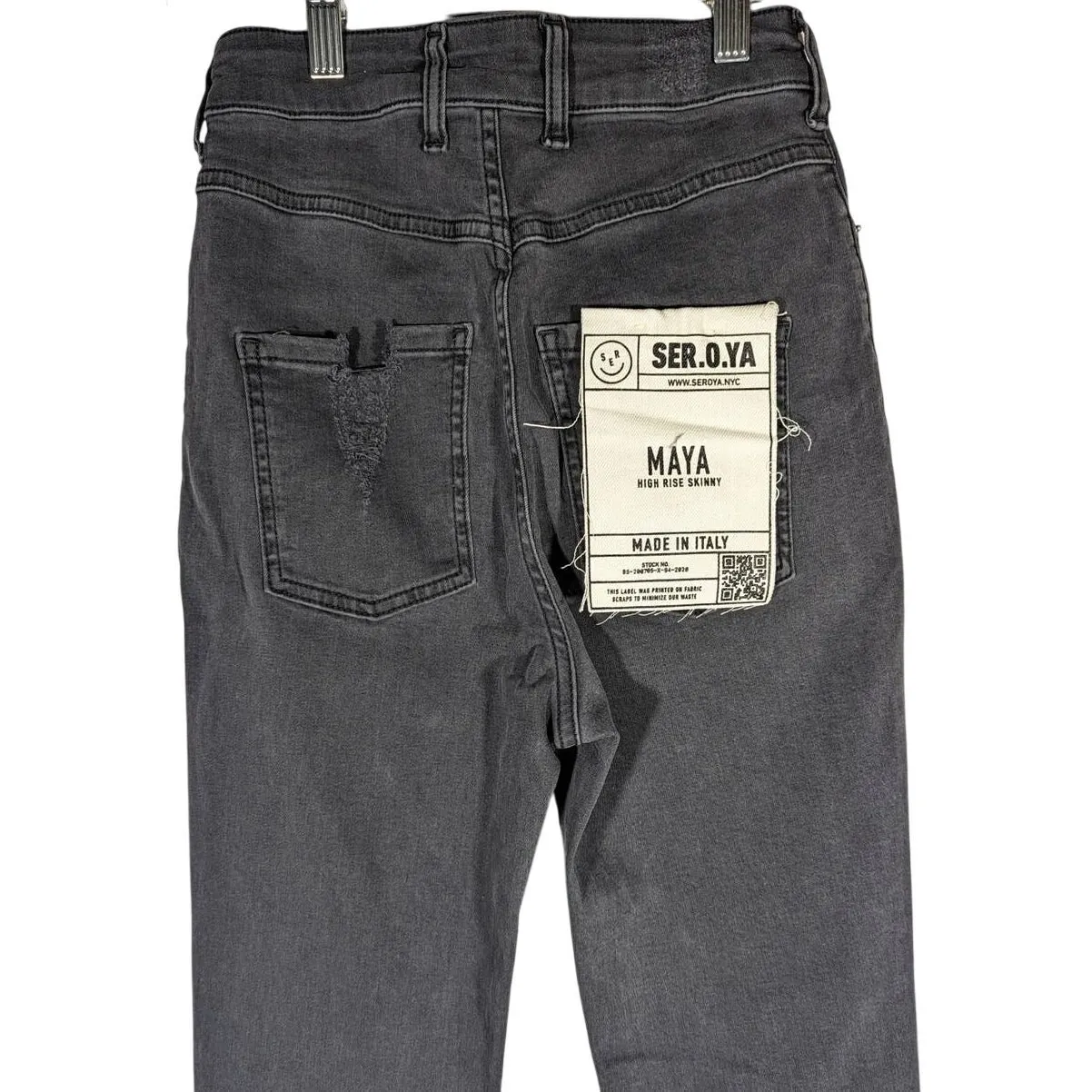 SER O YA Maya High Rise Skinny Jeans Dark Wash Distressed Made in‎ Italy 26 Gray - Image 4