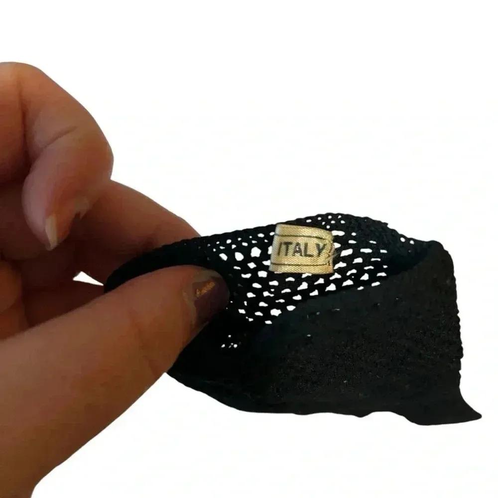 Vintage Italian Crochet Fishnet Gloves by Calvone Elegant Stretch Dress Gloves Black - Image 2