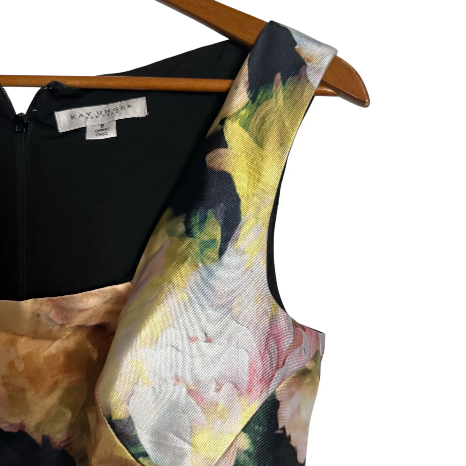 Kay Unger Perry Tea Length Portrait Neck Floral A-Line Cocktail Party Dress 8 - Image 6