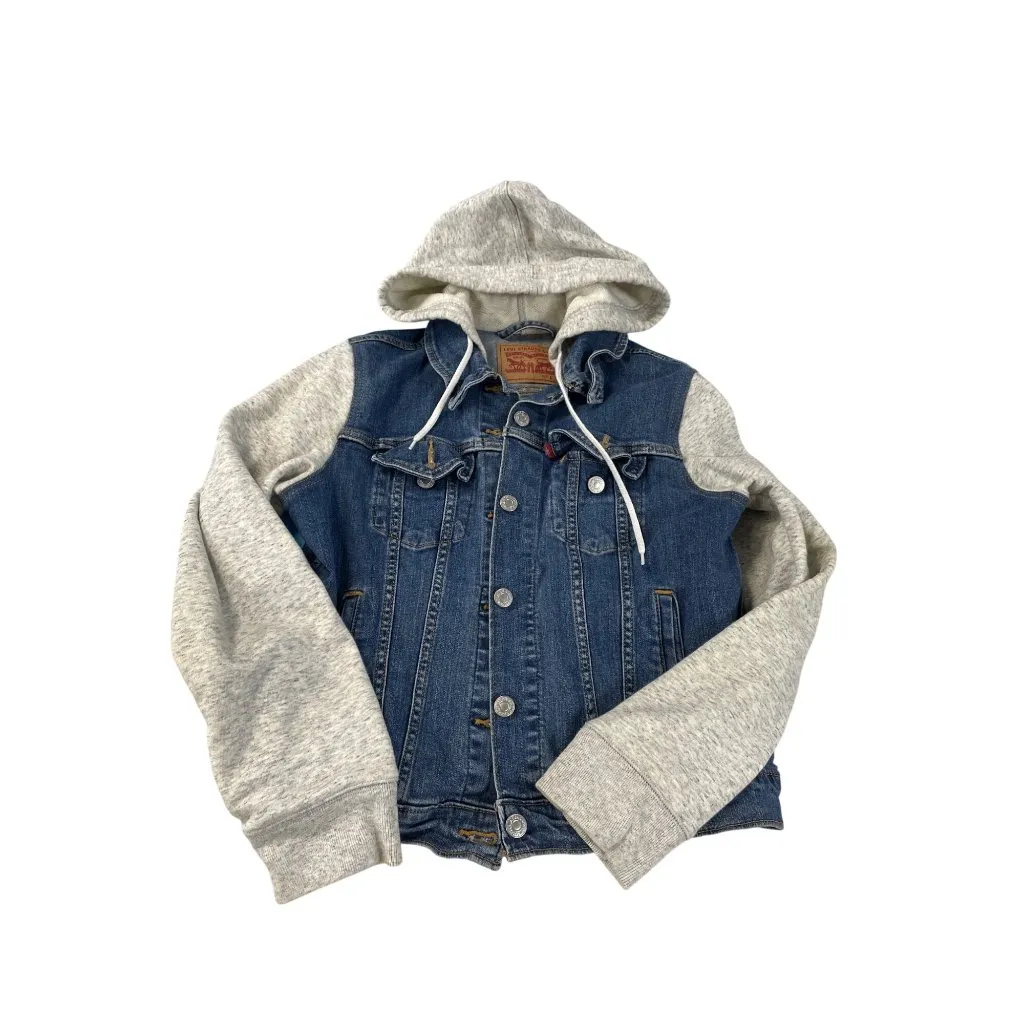 Levis Strauss Trucker womans Denim Jacket With Gray Hoodie SIze L SKU 9234 - Image 11