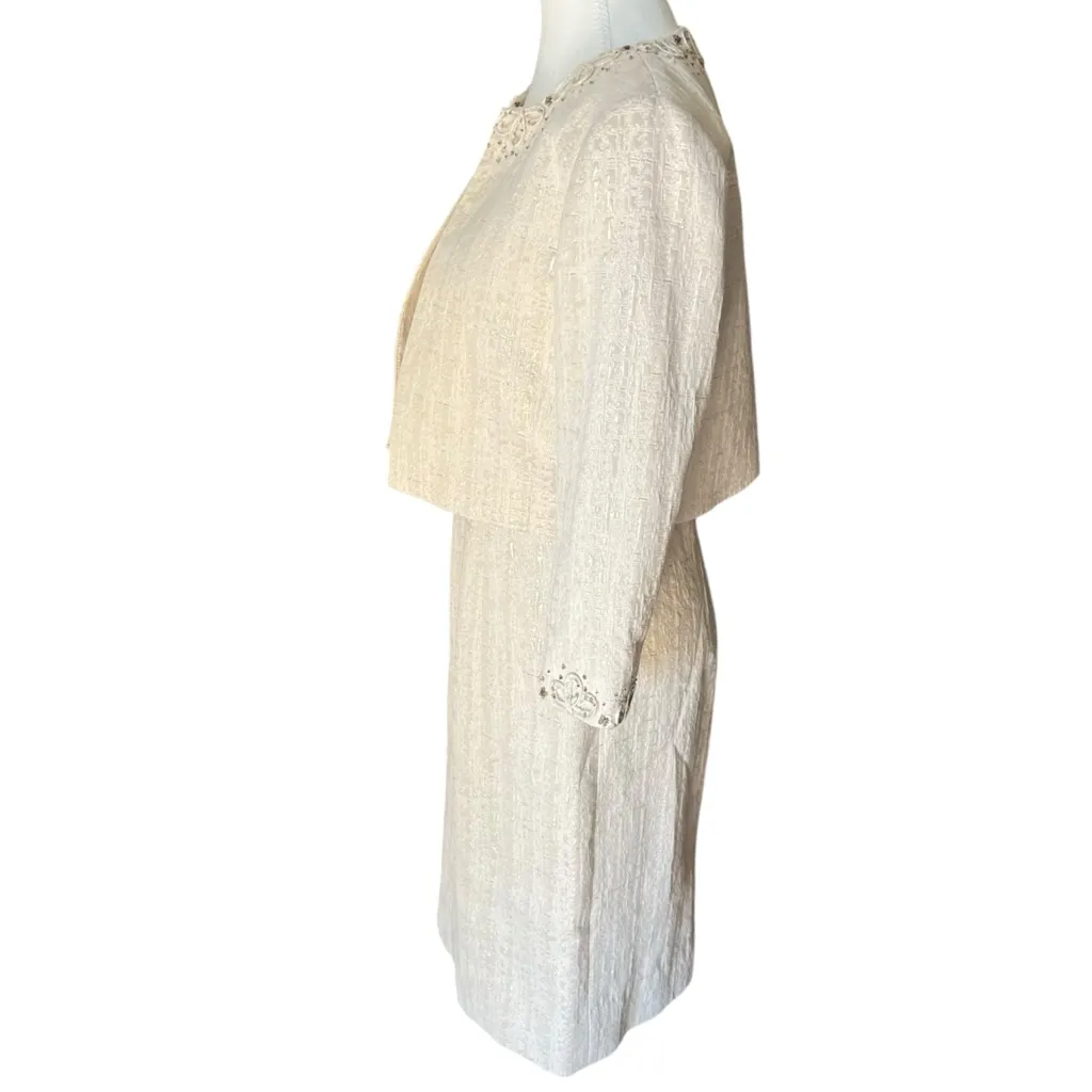 Tahari Arthur S Levine Cocktail Dress & Jacket combo Size‎ 6 Metallic Cream - Image 4