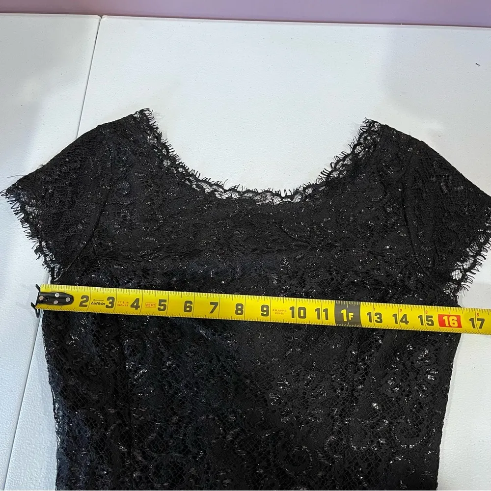 Joie Martin Black Lace Overlay Metallic Mini Dress LBD Little Black Dress - Image 9