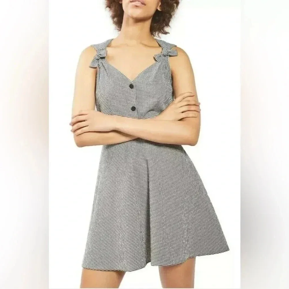 Topshop Black White Gingham Seersucker Sleeveless Skater Dress Size 8 Rockabilly - Image 13