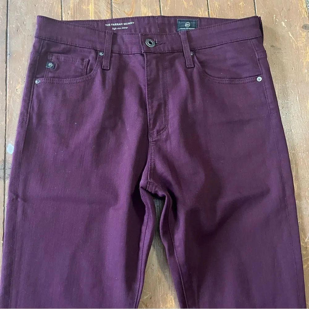 AG The Farrah Skinny High Rise Skinny Maroon Jeans Pants - Image 3