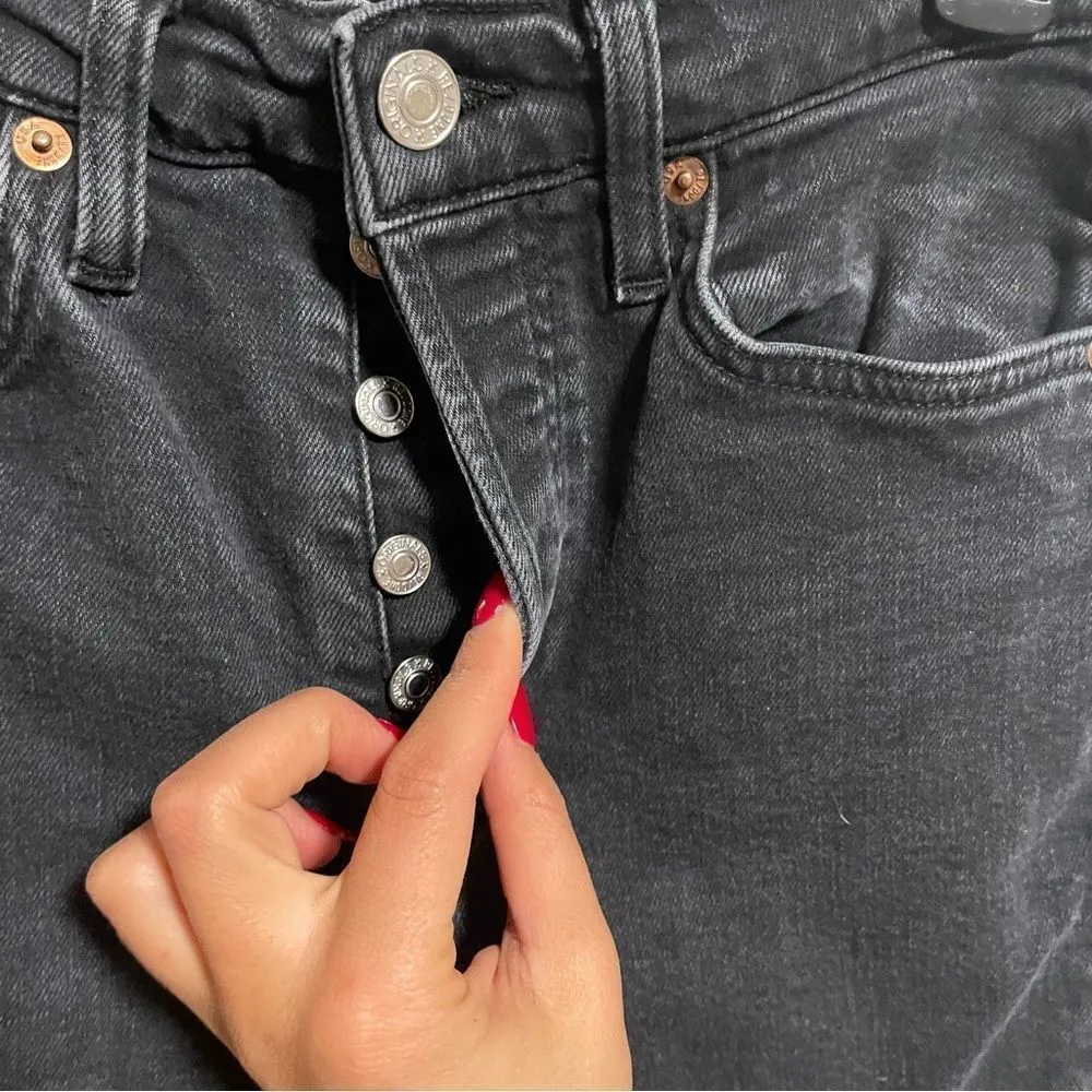 Re/Done Originals High Rise Ankle Faded Black Jeans Raw Hem Button Fly- Size 25 - Image 8