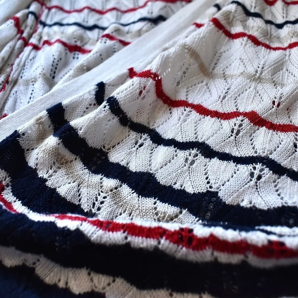 3/ $25 M- Westport Crochet Design Cardigan Red White and Blue, Delicate, Lacy - Image 4