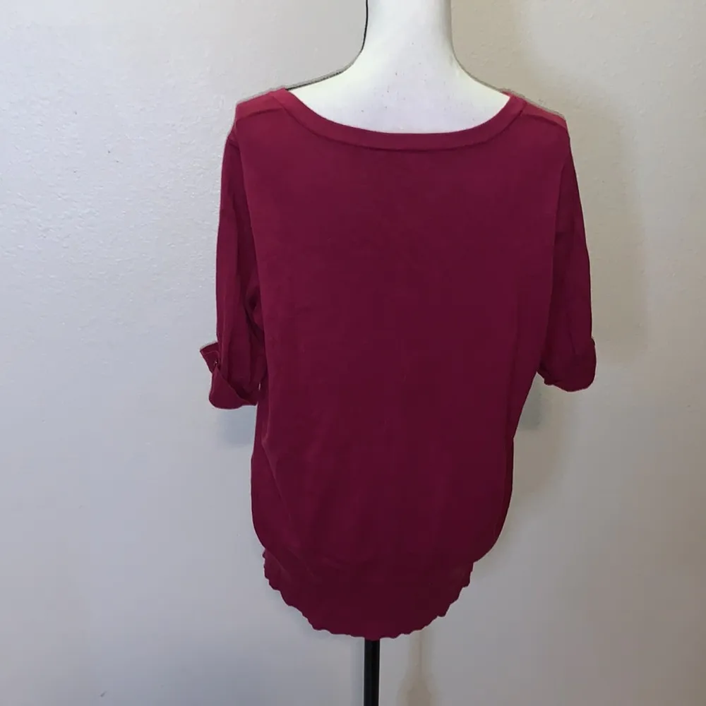 Maurice's  Burgundy crewneck short sleeve button Down sweater - Image 5