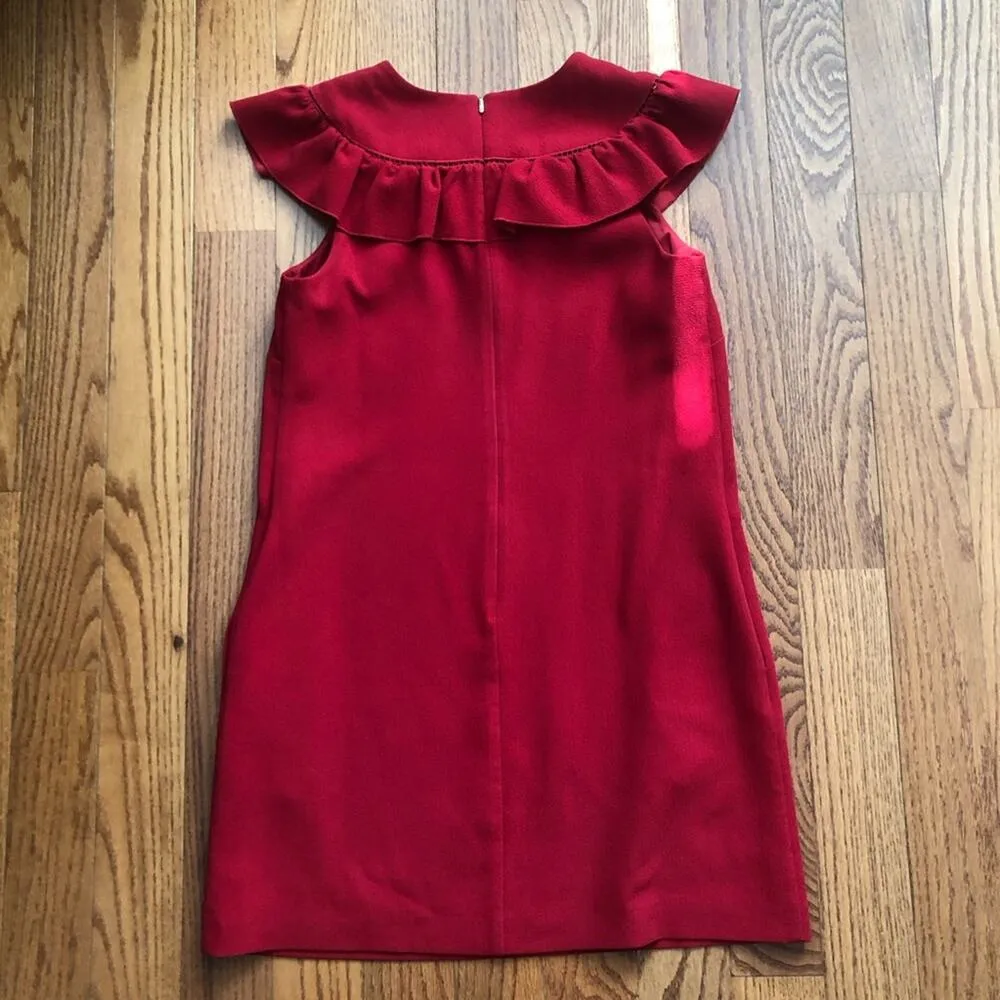 Trina Turk Cherry Red Rose Shift Ruffles Neckline Sleeveless Women’s Size 8 - Image 12