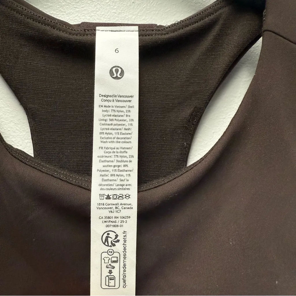 NWT Lululemon Logo Elastic Everlux Shelf Tank Espresso / Bone | Size 6 - Image 4