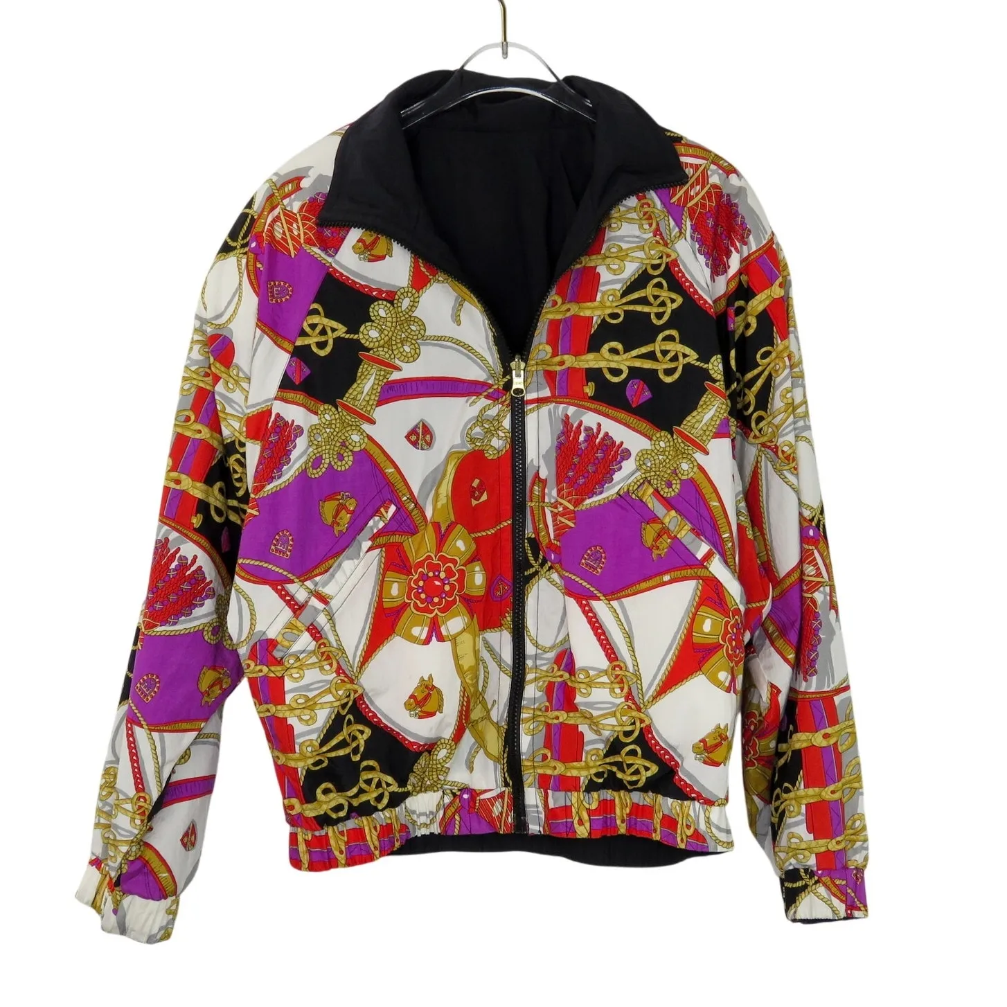 1990s Head Vintage Jacket Multicolor Windbreaker Equestrian Print Vogue Small 6 Black - Image 5
