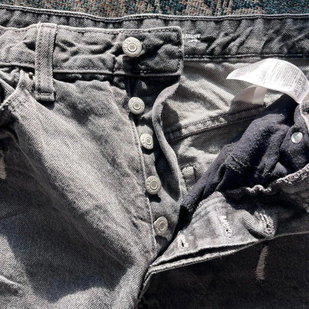 Vintage Y2K Old Navy Extra High Rise Straight Leg Jeans Dark Grey Distressed 8 - Image 16