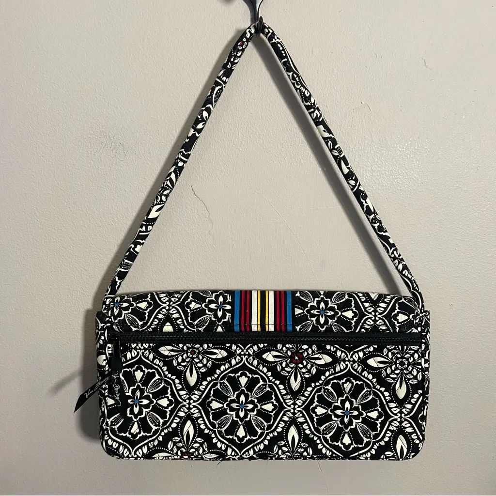 Vera Bradley KNOT JUST A CLUTCH Black With Stripes Floral Flower Purse Bag - Image 2