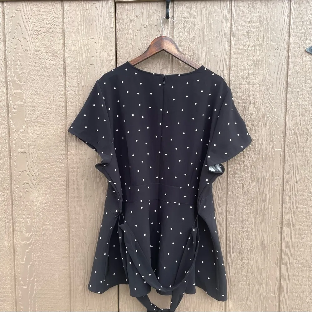 Lane Bryant Womens Shirt Blouse Black Polka Dot Peplum Tie Waist Plus Size 26 - Image 4