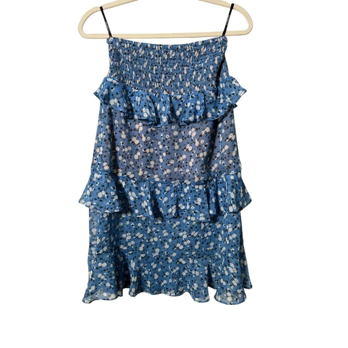 Majorelle Everly Floral Ruffle Midi Skirt Blue White Tiered Small - Image 6
