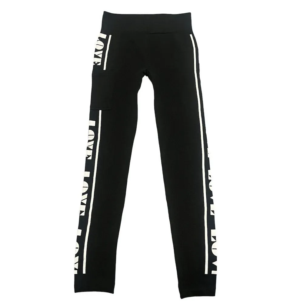 OPPA! Leggings Women's Size S Pocket Black White Love Graphic Ankle Knit NEW - Image 10