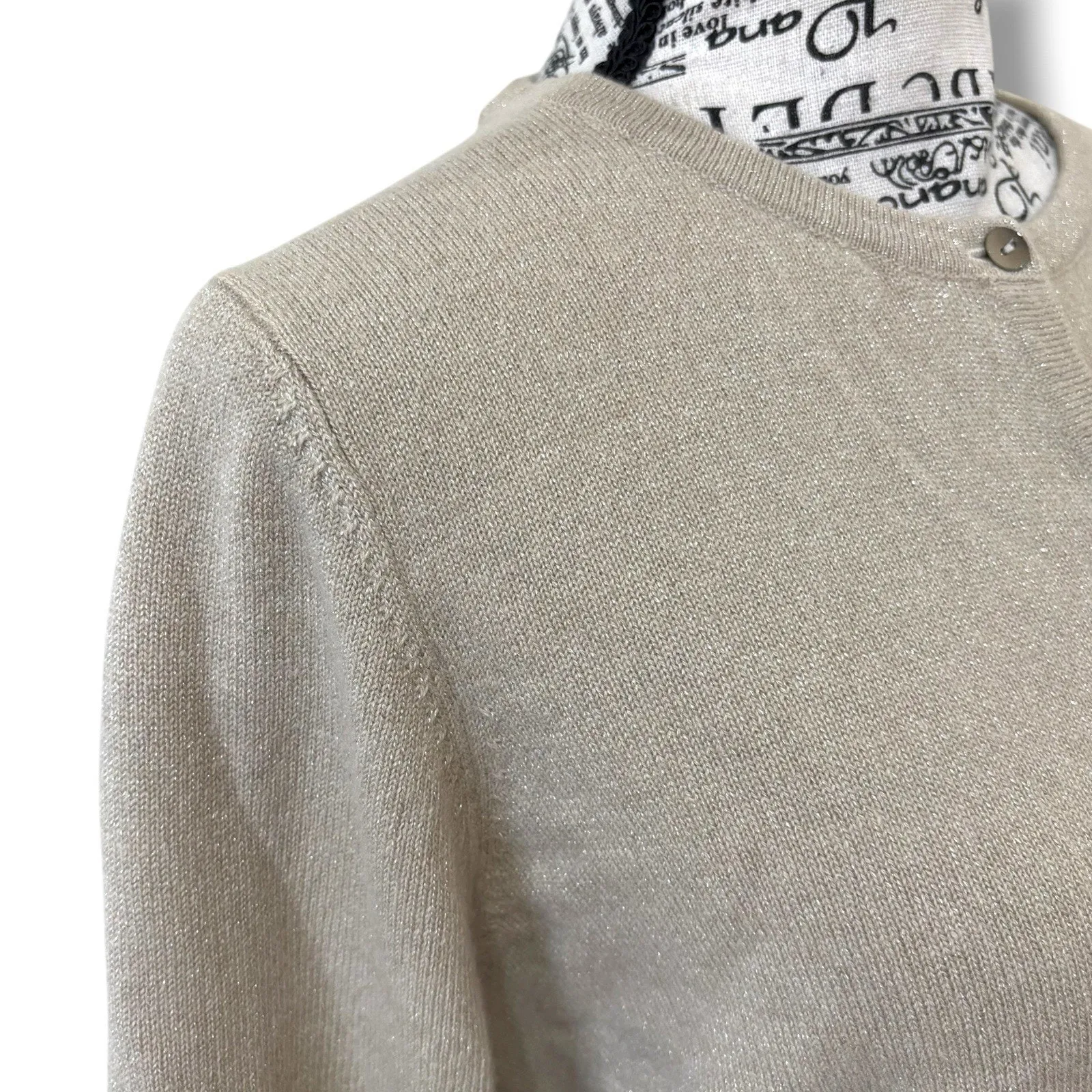 NWT Boden Size M L (10) Beige Shimmer Cashmere Cardigan Sweater Classic Capsule - Image 5