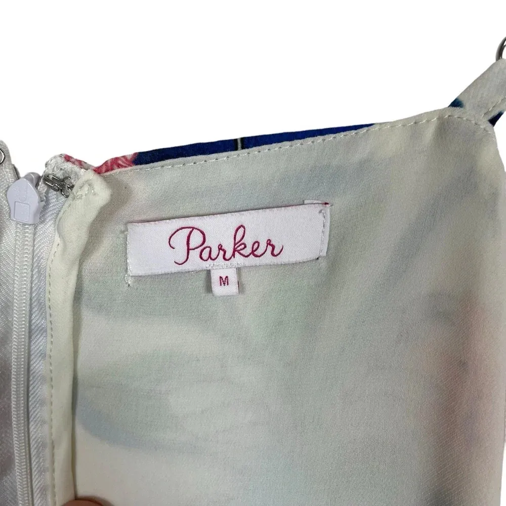 Parker Floral Fiesta Ruffled Formal Mini Dress in White/Pink/Blue Size M - Image 12