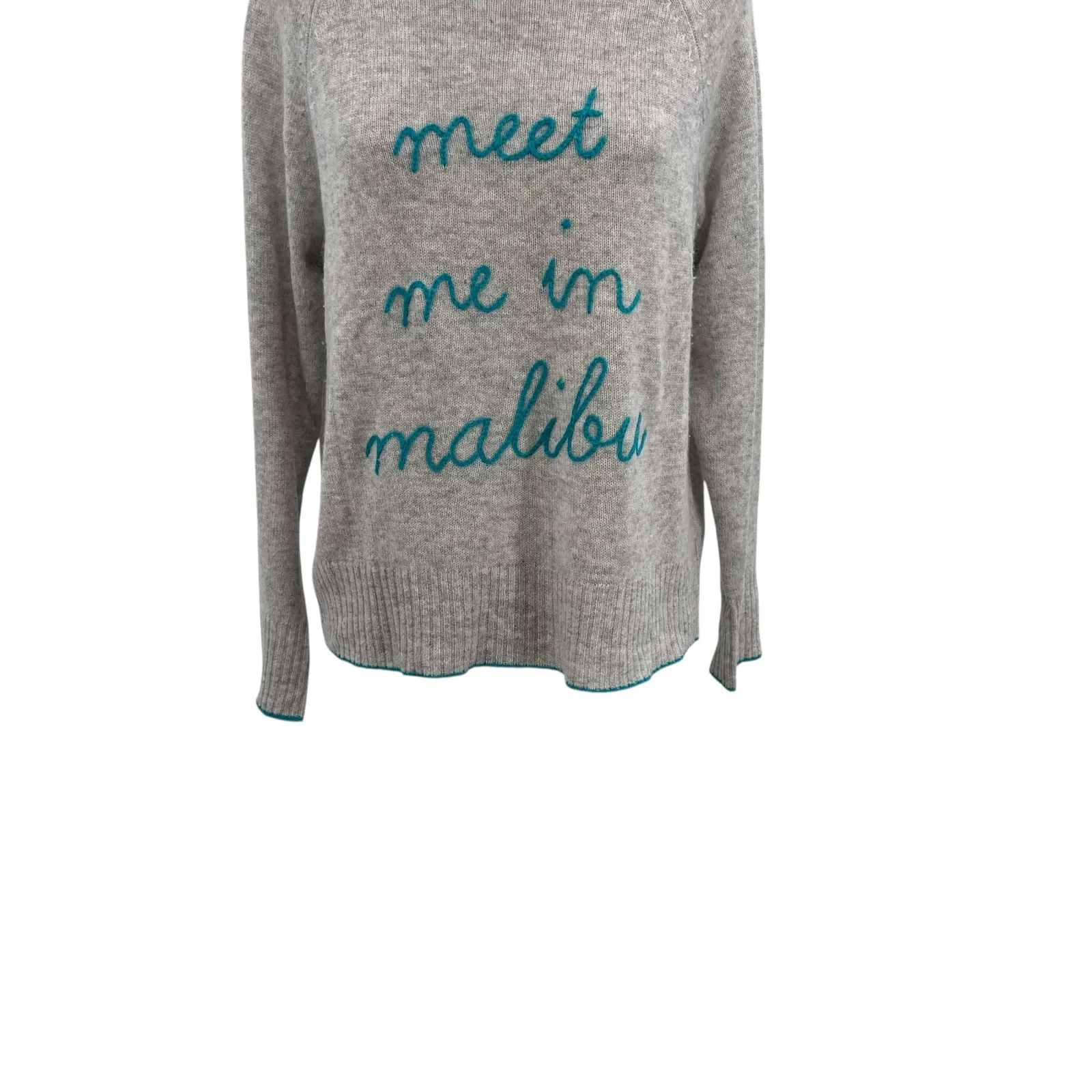 Golden Sun Meet Me In Malibu‎ Cashmere Sweater Gray Blue Size Small Medium - Image 3