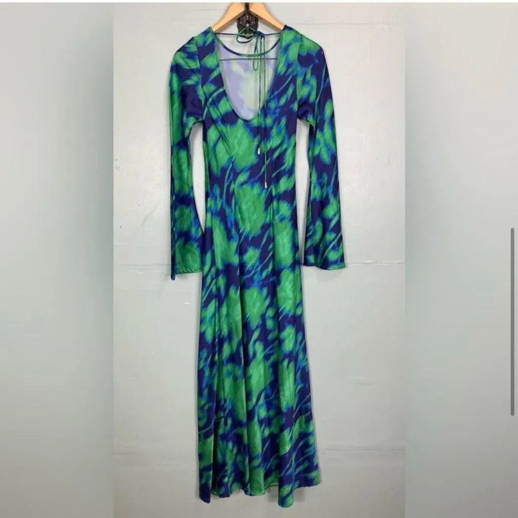 Free People‎ The Wolf Gang Calypso Maxi Dress Green Blue Long Sleeve XS - Image 4