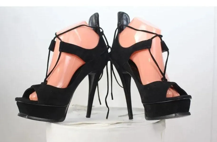 ladies SAINT LAURENT PARIS Black Heels size 38.5 - Image 5