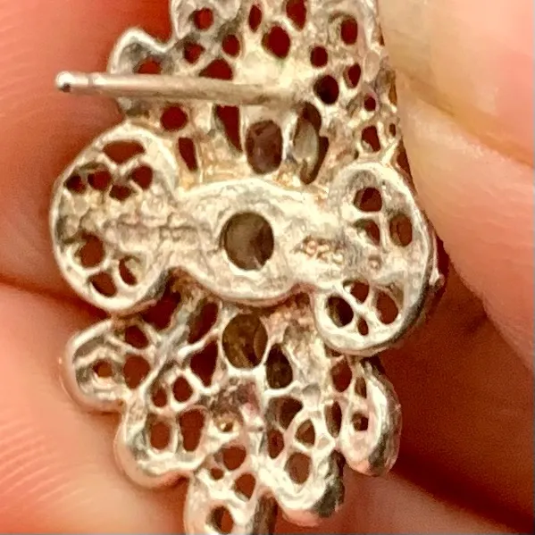 Vintage Sterling Silver Filigree Multistone Stud Pierced Earrings - Image 4