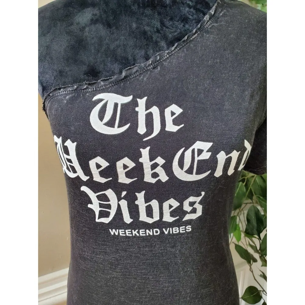 Forever 21 Women Solid Black Cotton One Shoulder Off Pullover Blouse Size Small - Image 4